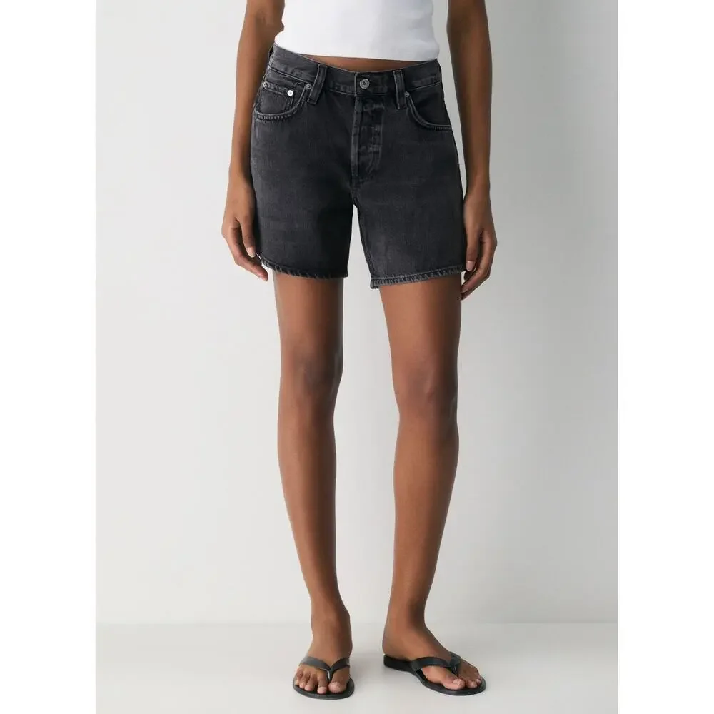 Aritzia Denim Forum Arlo Long Denim Shorts Black Size 28